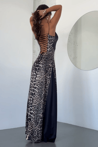 Image 4 of Leopard Print High Waist Slimming Halter Dress