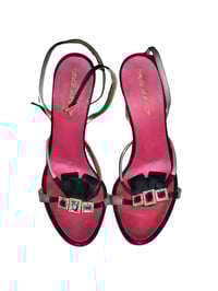 Image 1 of DSquared2 Hot Pink Satin Rhinestone Bow Sandal Heels - EU 39.5