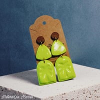 Image 1 of Tropical Neon Yellow Wooden Triangular Palm Tree Drop Earrings