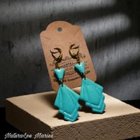 Image 1 of Pale Turquoise Stone Art Deco Zigzag Moderne Double Drop and Dangle Earrings