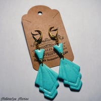 Image 2 of Pale Turquoise Stone Art Deco Zigzag Moderne Double Drop and Dangle Earrings