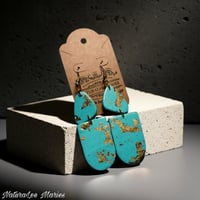 Image 1 of Pale Turquoise and Gold Stone Irregular Double Drop Earrings