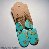 Image 2 of Pale Turquoise and Gold Stone Irregular Double Drop Earrings