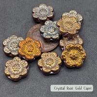 Image 1 of Crystal Rose Gold Czech Glass Flower Beads 14mm, Capri Table Cut Floral Beads 