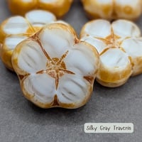 Image 2 of Silky Gray Travertine Czech Glass Flower Beads 16mm, Table Cut Floral Focal Beads, Neutral Boho 