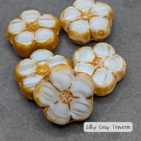 Image 1 of Silky Gray Travertine Czech Glass Flower Beads 16mm, Table Cut Floral Focal Beads, Neutral Boho 