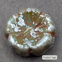 Image 1 of Frosted Sage Czech Glass Flower Beads 14mm, Hibiscus Table Cut Beads, Green Boho Floral Focal Beads 