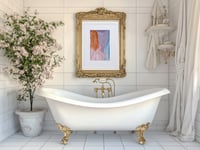 Image 4 of Watercolor Nude framed Print - Tasteful Redhead Woman with Silk Curtains, Elegant Female Figure Wall