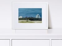 Image 1 of Watercolor Night Sports Field framed Print, Stadium Lights