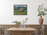 Image 2 of Red Tractor Print Bold Brushstroke- Aerial Farm View Between Green Fields Abstract Wall Art