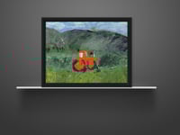 Image 4 of Red Tractor Print Bold Brushstroke- Aerial Farm View Between Green Fields Abstract Wall Art