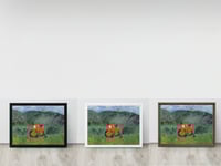 Image 8 of Red Tractor Print Bold Brushstroke- Aerial Farm View Between Green Fields Abstract Wall Art