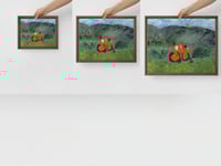 Image 9 of Red Tractor Print Bold Brushstroke- Aerial Farm View Between Green Fields Abstract Wall Art