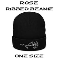 Rose Ribbed Beanie, Embroidered 