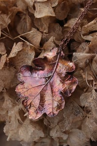 Image 3 of Vera foglia di quercia racchiusa nel rame con patina ossidata intensa