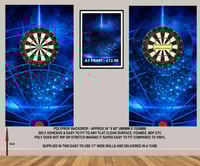Image 1 of BLACK AND BLUE SPHERE THEMED DARTS BACKDROP WALL GRAPHIC - POLYPROPYLENE - 34" x 60"