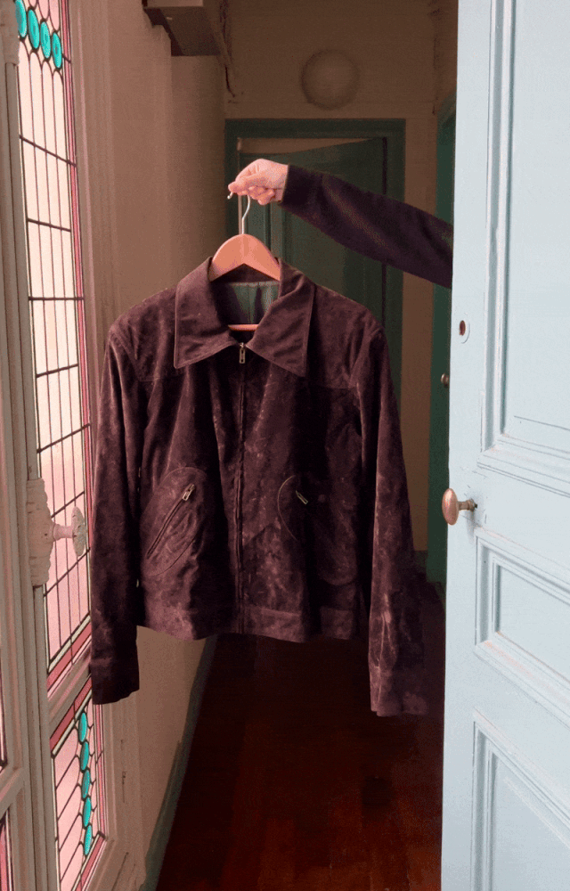 Agnes B. Suede Leather Jacket from 90's - Size 52