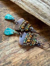 Image 2 of Alegria Alegria in earthy colors and Turquoise earrings. 