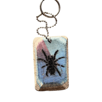 Image 1 of Brazilian blue tarantula and spider web keychain