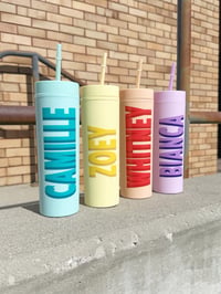 Image 1 of Personalized Tumbler with Shadow Font Name, Lid and Straw, UV Printed Tumbler with Lid and Straw,...
