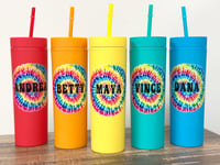 Image 1 of Personalized Tie Dye Tumbler with Name | Custom Rainbow Cup | Reusable Straw Cup | Gift for Kids ...