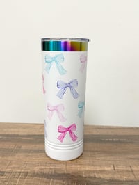 Image 2 of UV Printed Insulated Tumbler - Bow Tumbler - Coquette - Cottagecore - 22 oz Tumbler - Whimsical