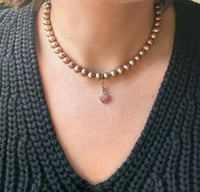 Image 1 of Pearls and Charm Necklace (Champagne / Pink Opal)