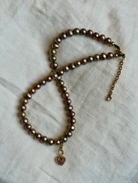 Image 2 of Pearls and Charm Necklace (Champagne / Pink Opal)