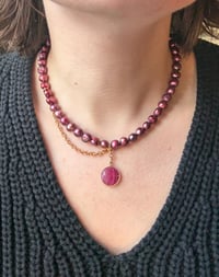 Image 1 of Pearls, Chain, and Charm (Purple / Dyed Ruby) 