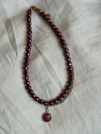 Image 2 of Pearls, Chain, and Charm (Purple / Dyed Ruby) 