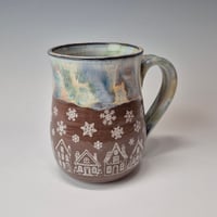 Image 1 of 16 oz. Snowy Village of Tiny Houses with Snow-covered Colored Lights rim 01202609