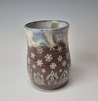 Image 2 of 16 oz. Snowy Village of Tiny Houses with Snow-covered Colored Lights rim 01202611