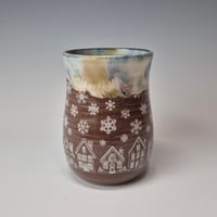 Image 1 of 16 oz. Snowy Village of Tiny Houses with Snow-covered Colored Lights rim 01202611