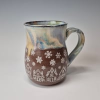 Image 1 of 16 oz. Snowy Village of Tiny Houses with Snow-covered Colored Lights rim 01202613