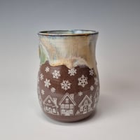 Image 2 of 16 oz. Snowy Village of Tiny Houses with Snow-covered Colored Lights rim 01202613