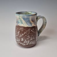 Image 1 of 18 oz. Cozy cabins set in the forest with Snow-covered Colored Lights rim 01202615