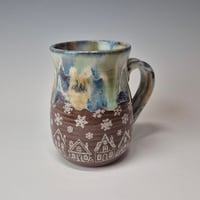 Image 1 of 16 oz. Snowy Village of Tiny Houses with Snow-covered Colored Lights rim 01202617