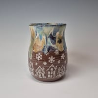 Image 2 of 16 oz. Snowy Village of Tiny Houses with Snow-covered Colored Lights rim 01202617