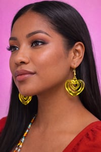 Image 1 of Yellow Acrylic Heart-Shaped Dangle Earrings