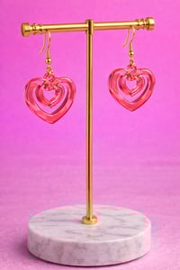 Image 2 of Light Pink Acrylic Heart-Shaped Dangle Earrings