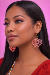 Image 1 of Light Pink Acrylic Heart-Shaped Dangle Earrings