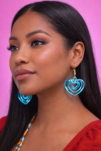 Image 1 of Blue Acrylic Heart-Shaped Dangle Earrings