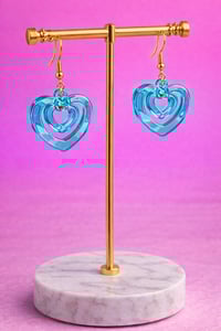 Image 2 of Blue Acrylic Heart-Shaped Dangle Earrings