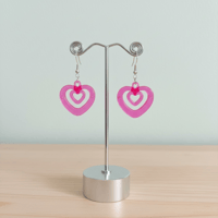 Image 2 of Dark Pink Acrylic Heart-Shaped Dangle Earrings