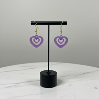 Image 2 of Purple Acrylic Heart-Shaped Dangle Earrings