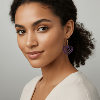 Image 1 of Purple Acrylic Heart-Shaped Dangle Earrings