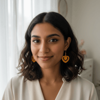 Image 1 of Orange Acrylic Heart-Shaped Dangle Earrings