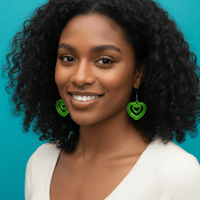 Image 1 of Green Acrylic Heart-Shaped Dangle Earrings