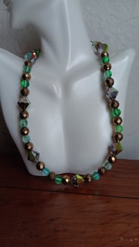 Image 4 of LARGE VITRAIL SWAROVSKI BICONES BEADS, GREEN MYSTIC AND HEMATITE BEADS