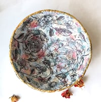 Image 1 of Handmade Paper Mache Bowl with Floral Decoupage | Eco Art Decor
